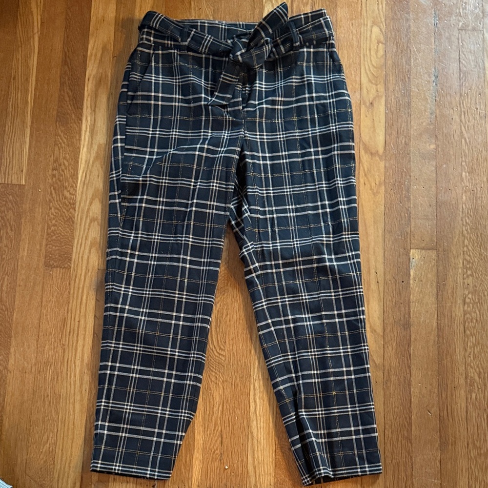LOFT Black and White Plaid Straight Leg Pants